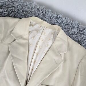 Nat Nast Mens Large Cream 100% Silk 3-Button Patch Pocket Blazer Sport Coat